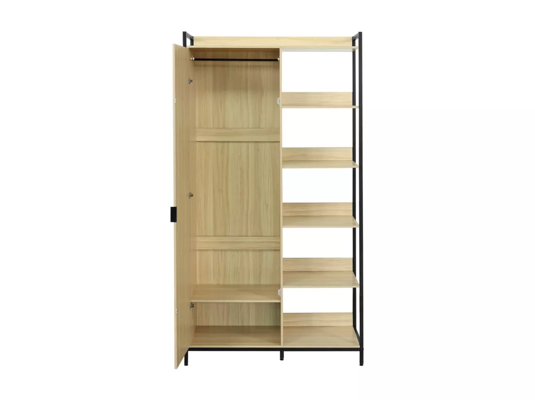 Module dressing noir avec 1 penderie. 6 étagères et 1 porte. L 100 x P 48 x H 190 cm