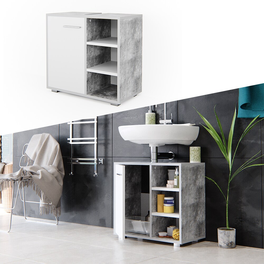 Vicco Waschtischunterschrank Perry Unterschrank Waschbecken Waschtisch Weiß / Beton