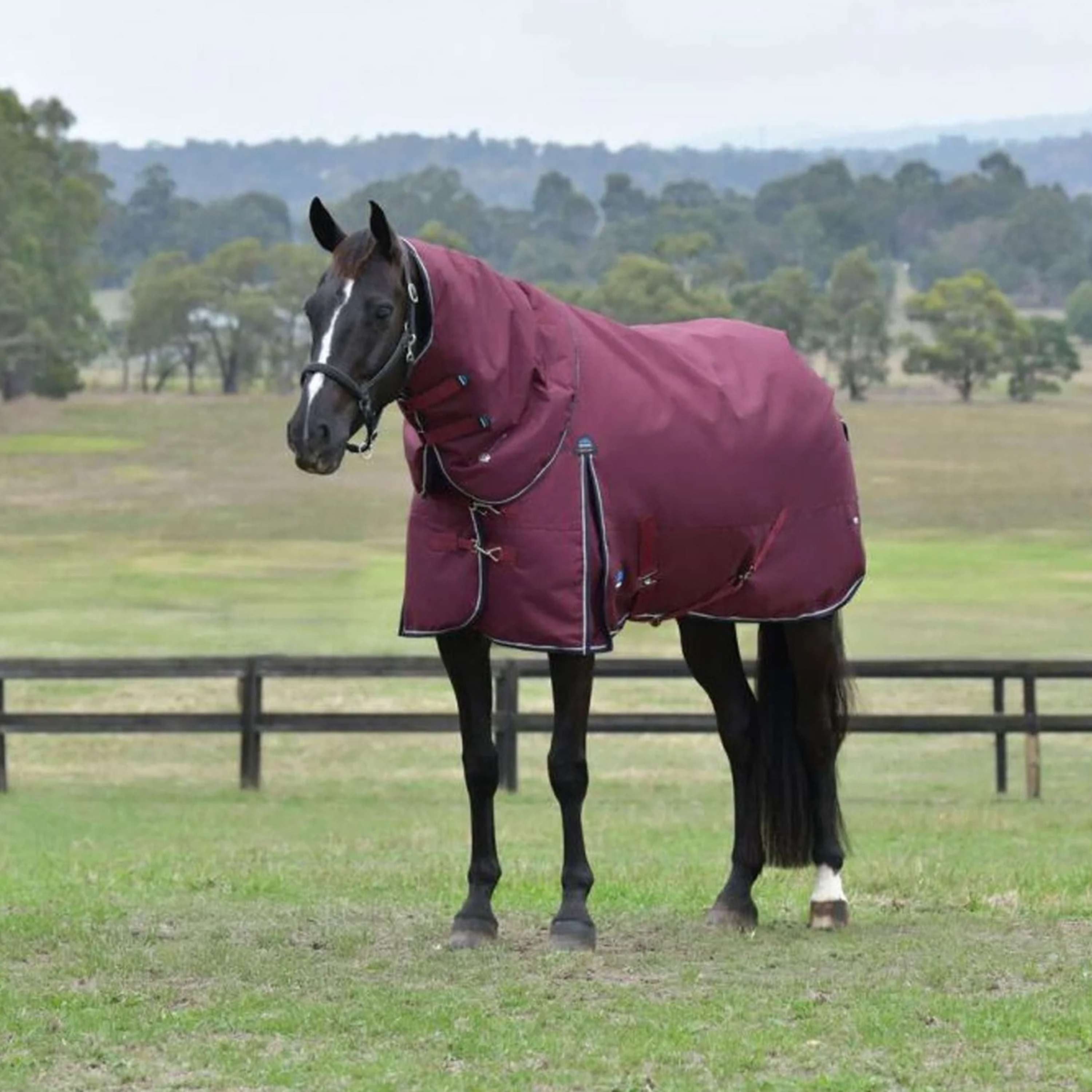WeatherBeeta ComFiTec Essential Turnout Detach-A-Neck 50g Burgundy/Nav