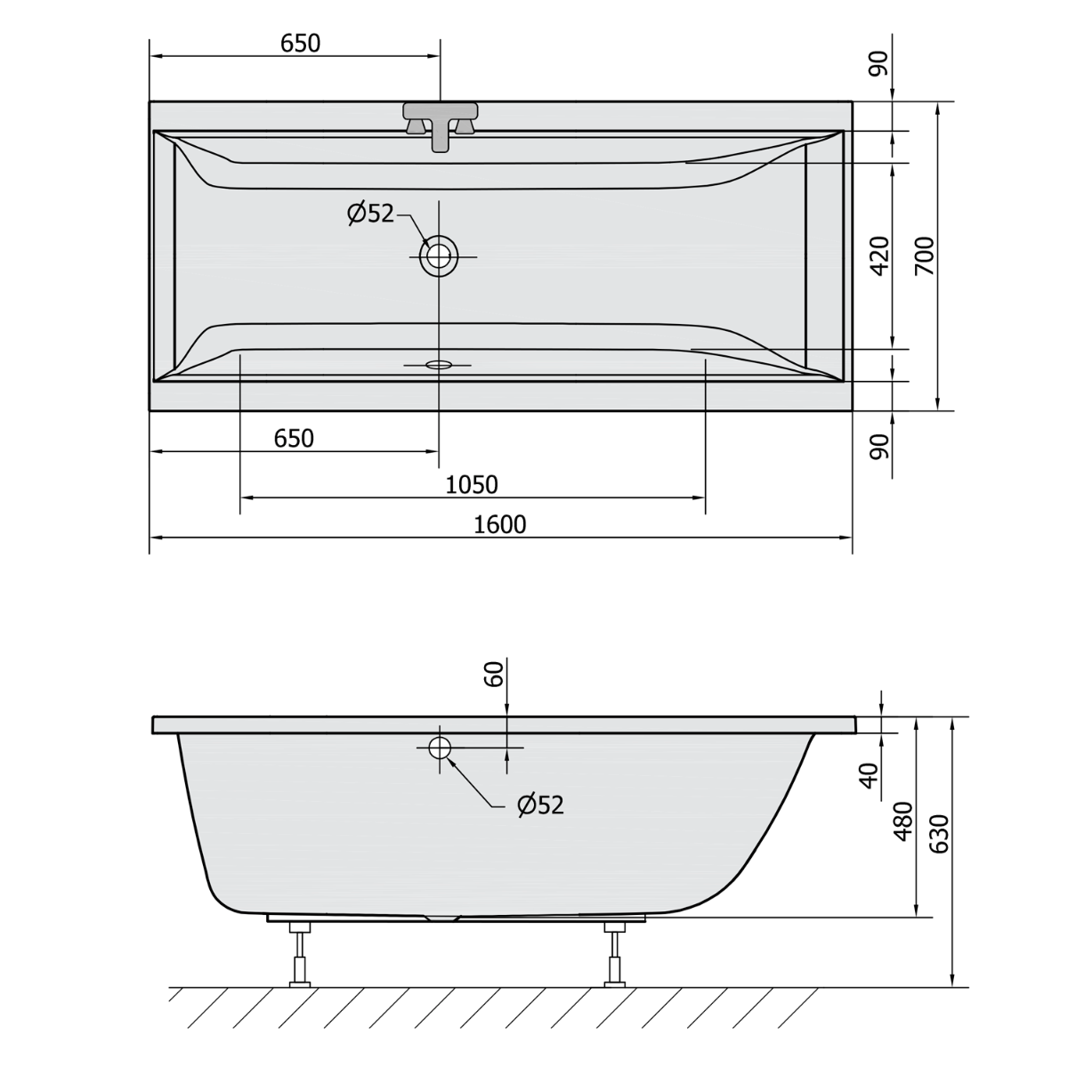 Polysan Cleo ligbad 160x70x48cm ivoor
