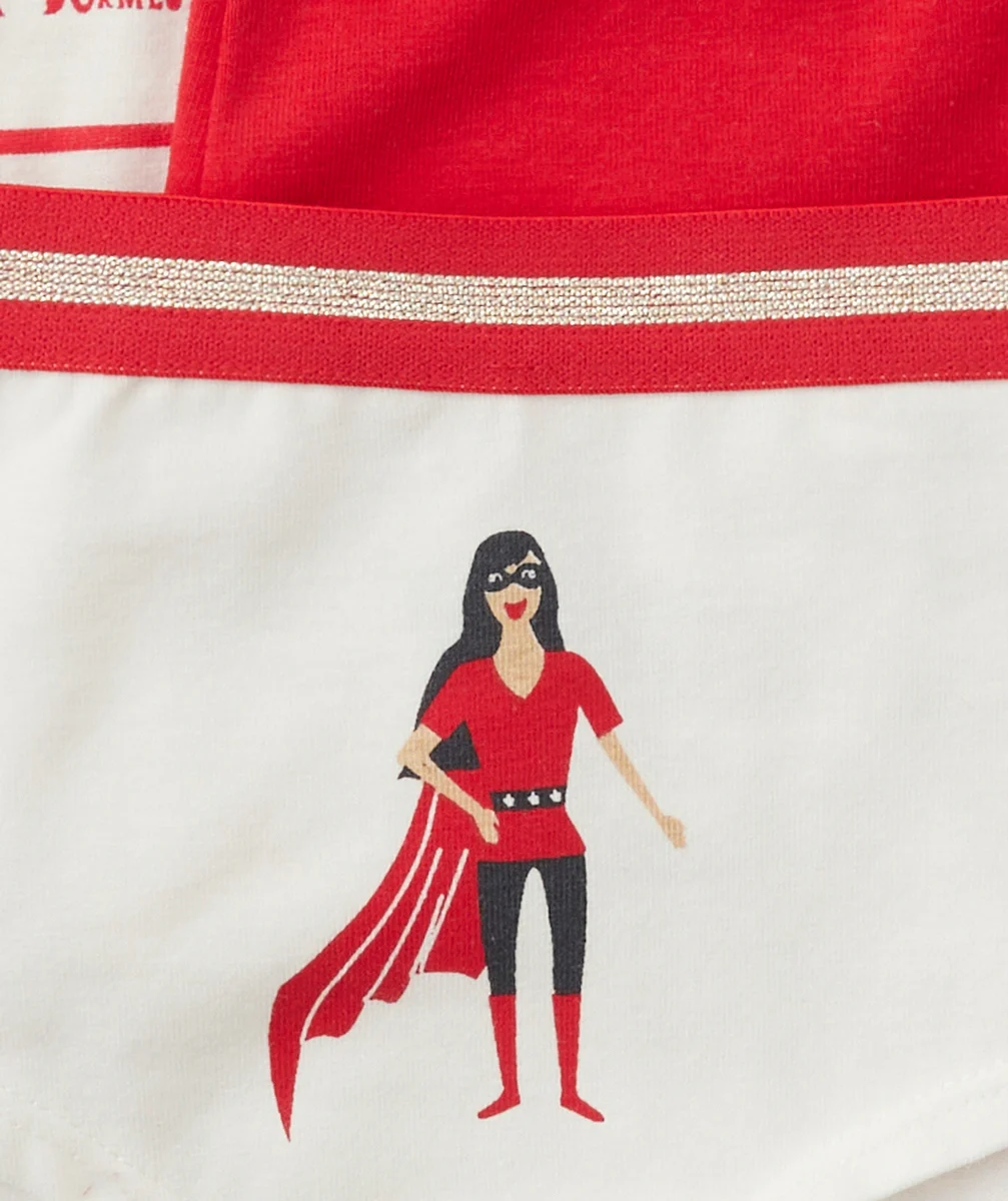 LOT DE 3 SHORTIES FILLE EN COTON BIO ROUGE SUPER DORMEUSE