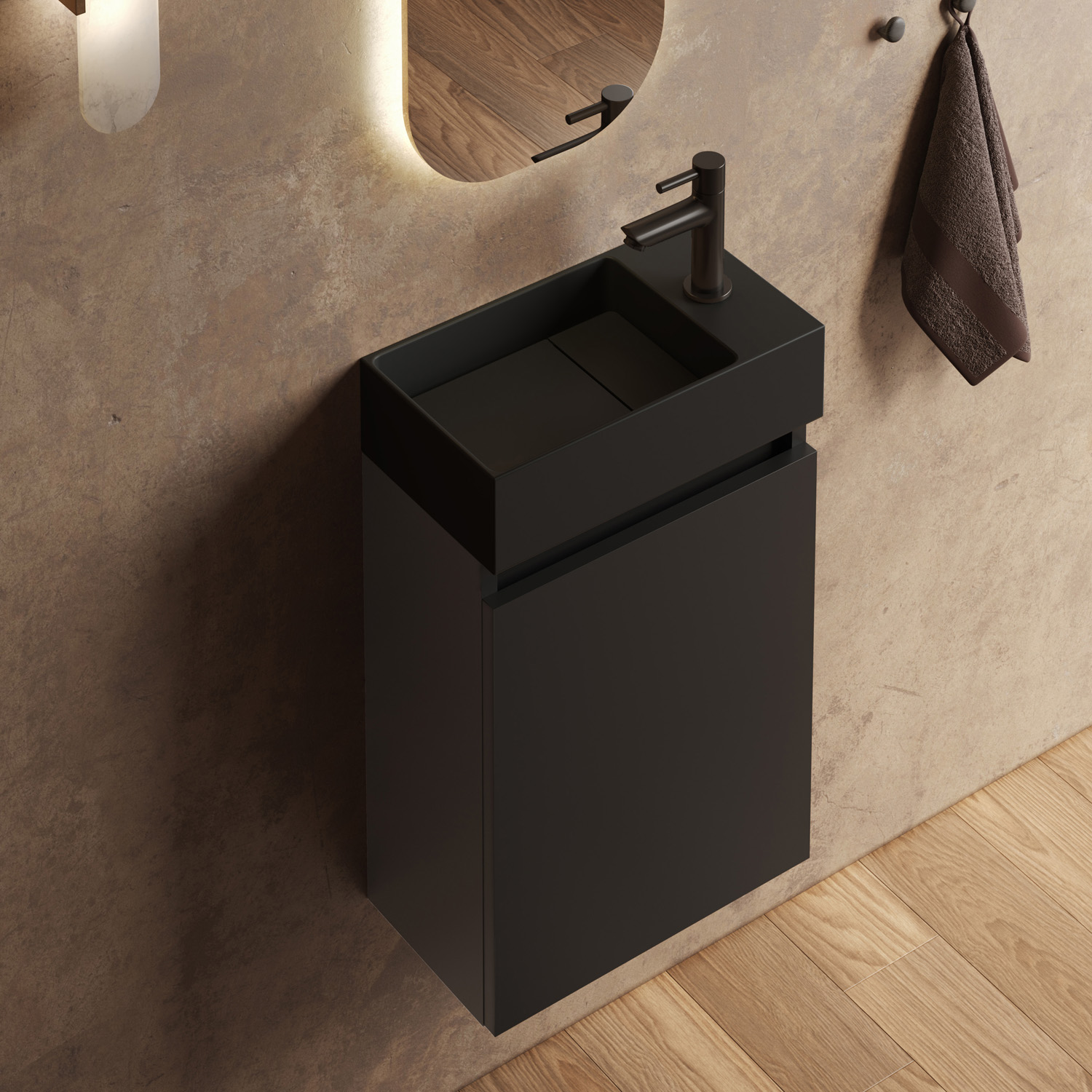 Fontana Itsie toiletmeubel mat zwart 40cm met fontein in mat zwart
