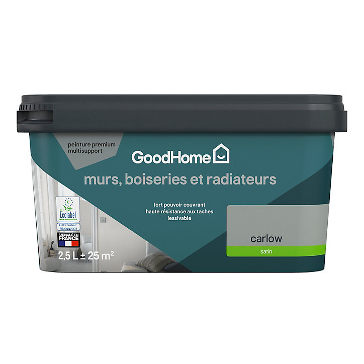 Peinture intérieure couleur murs, boiseries et radiateurs GoodHome satin carlow vert 2.5L