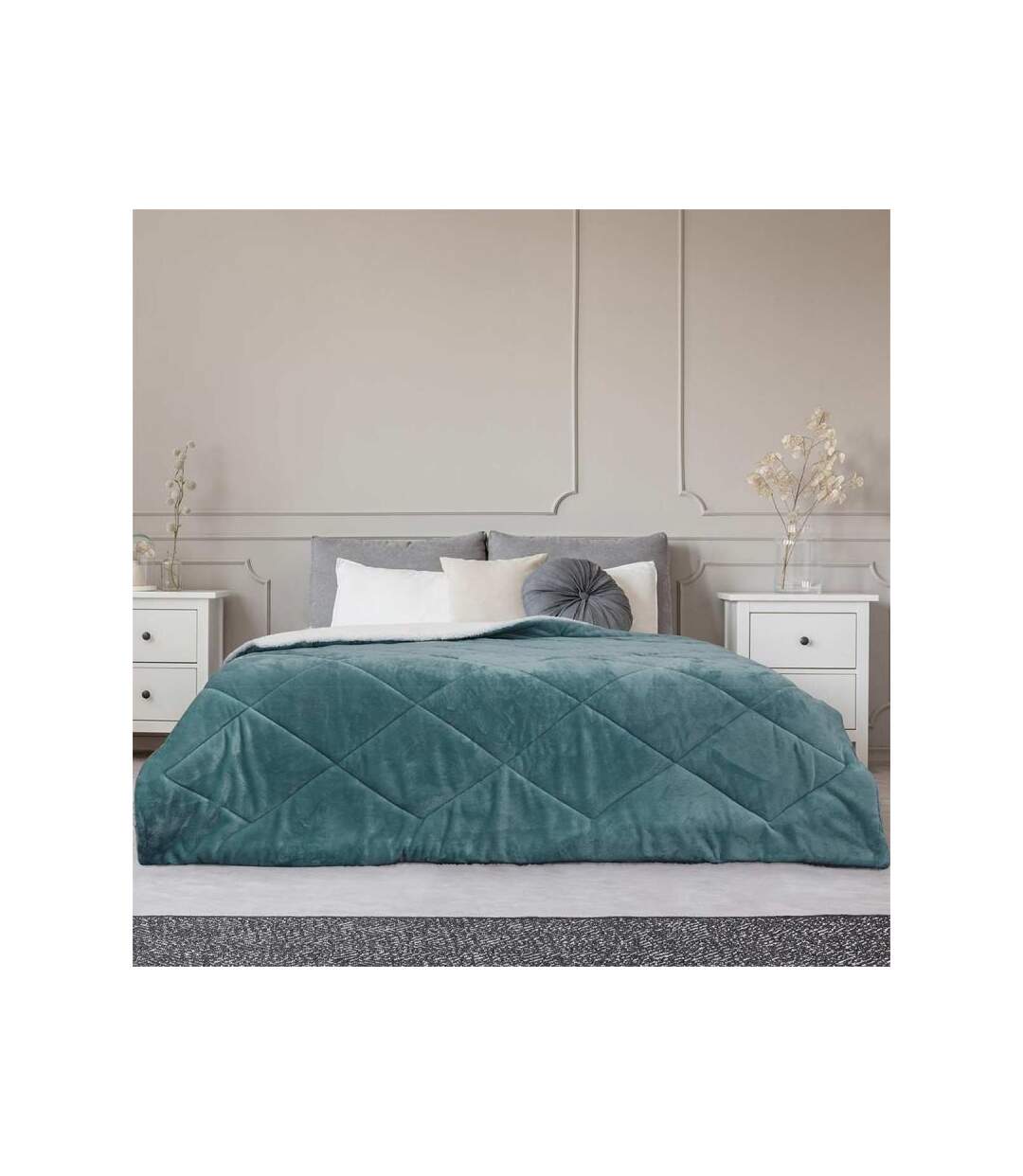 Paris Prix - Couvre-lit Flanelle sherpa 220x240cm Vert