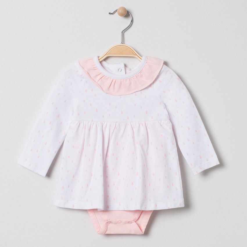 Robe body manches longues avec col volanté - Rose