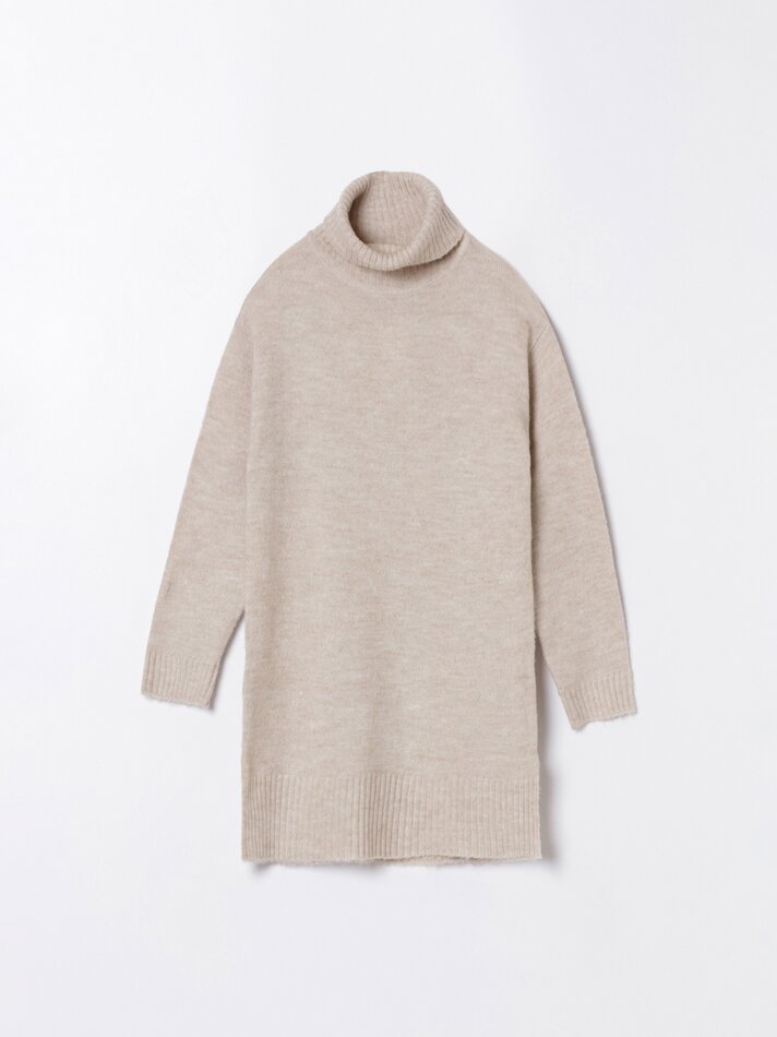 Vestido de malha com gola alta - Vigoré Sand