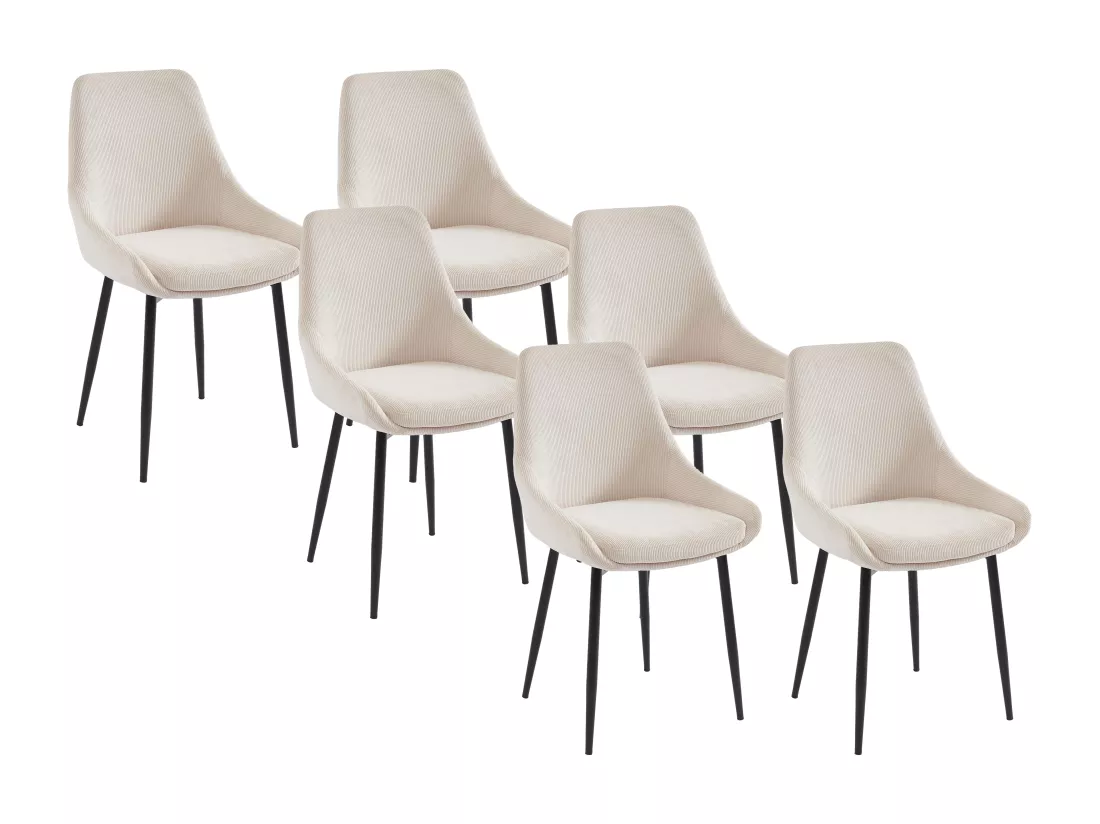Lot de 6 chaises en velours côtelé et métal - Crème - MASURIE