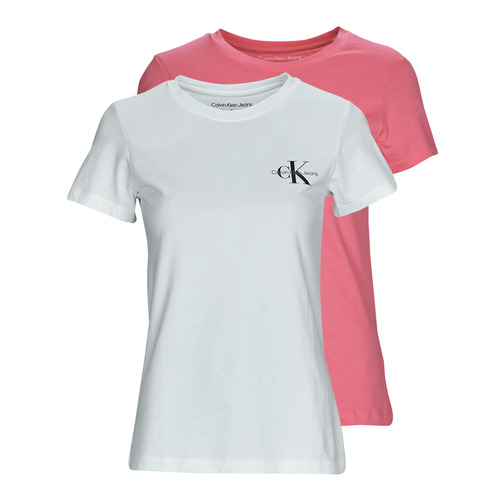 Calvin Klein Jeans - 2-PACK MONOGRAM SLIM TEE X2 - Blanc / Rose