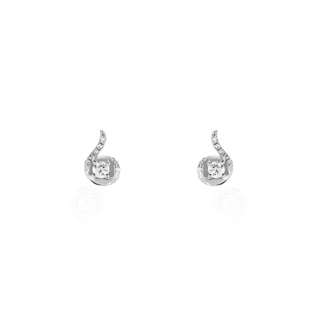 Boucles D'oreilles Puces Vrille Accompagnee Or Blanc Diamant