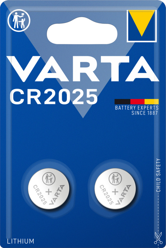 Varta Knopfbatterien, CR2025, 160 mAh, 2 Stück