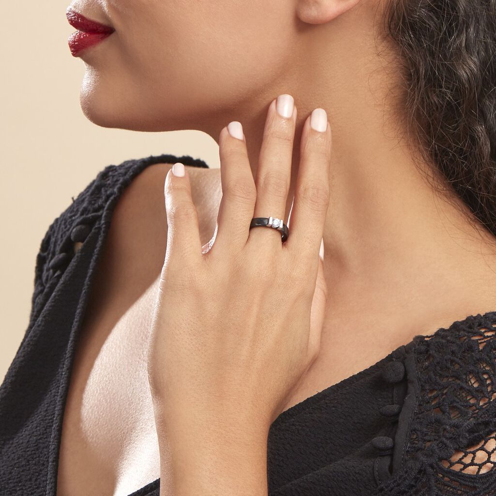Bague Solitaire Ceramik Design Argent  Oxyde De Zirconium Et Céramique