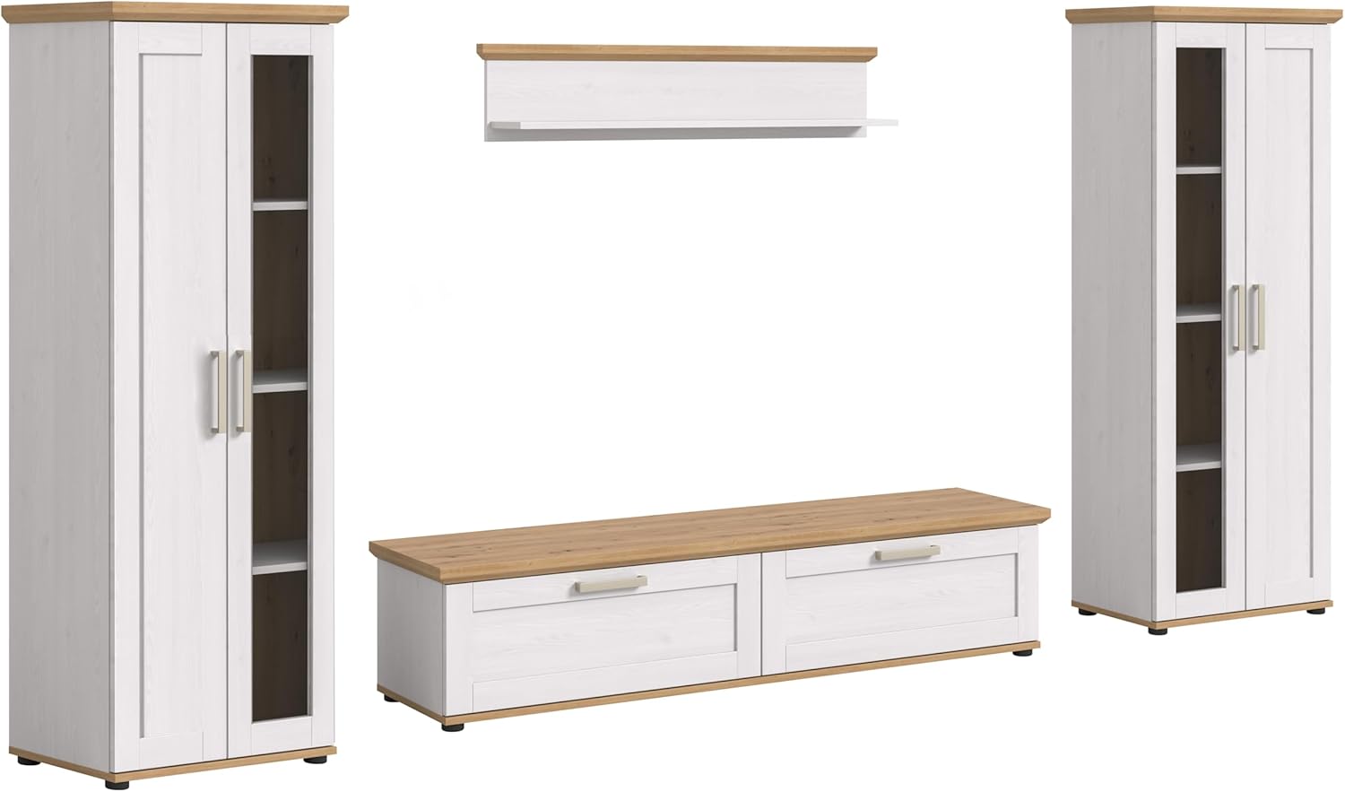 xonox.home Wohnzimmer Verona 4tlg. Set Wohnkombination Wohnwand Wohnzimmermöbel Wohnzimmerschrank Möbelkombination Wohnzimmerset in Sibiu Lärche Nb. Absetzung Artisan Eiche Nb.