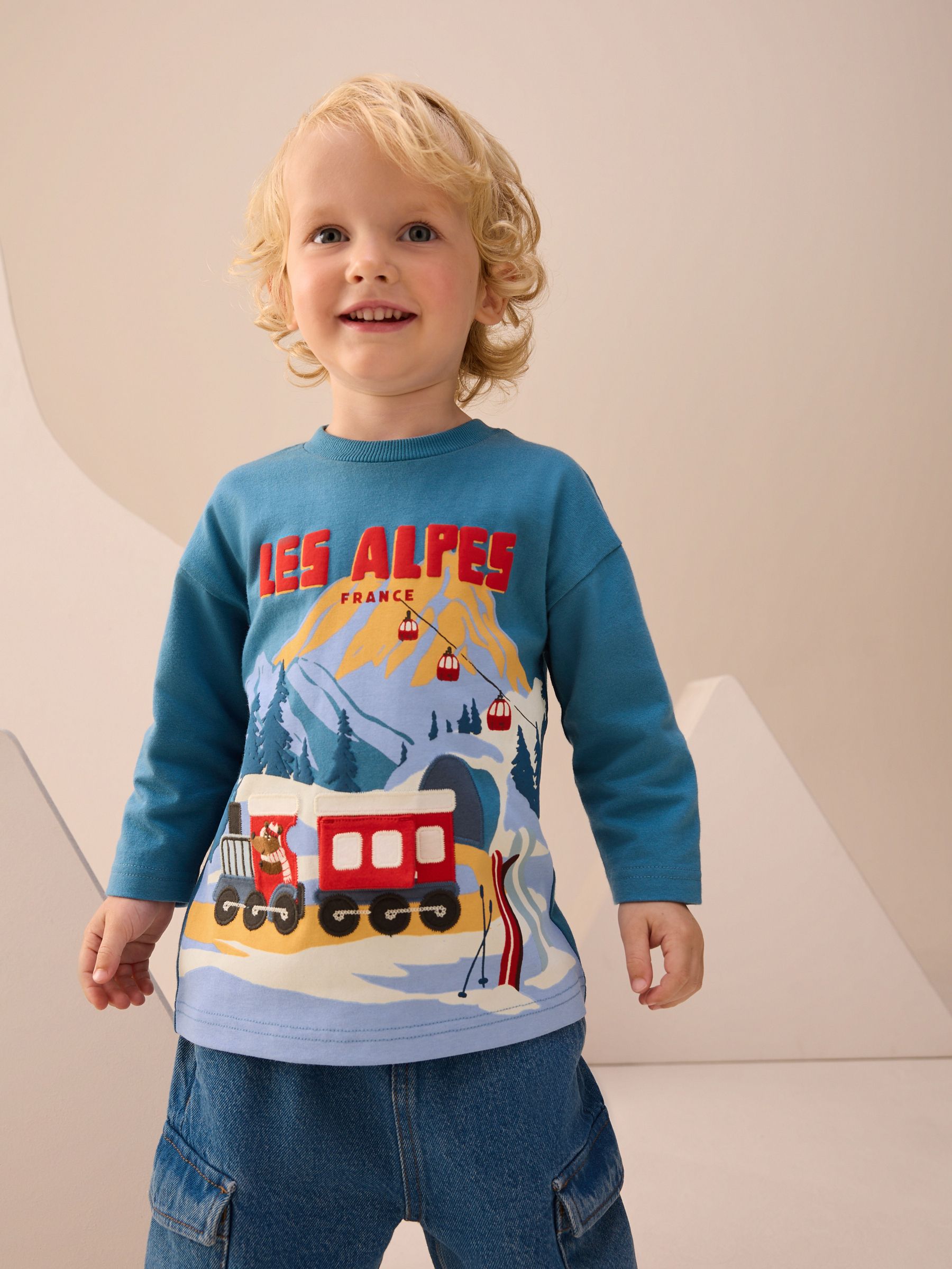 Blue Les Alpes Interactive - T-shirt met applicatie en lange mouwen (3 mnd-7 jr)