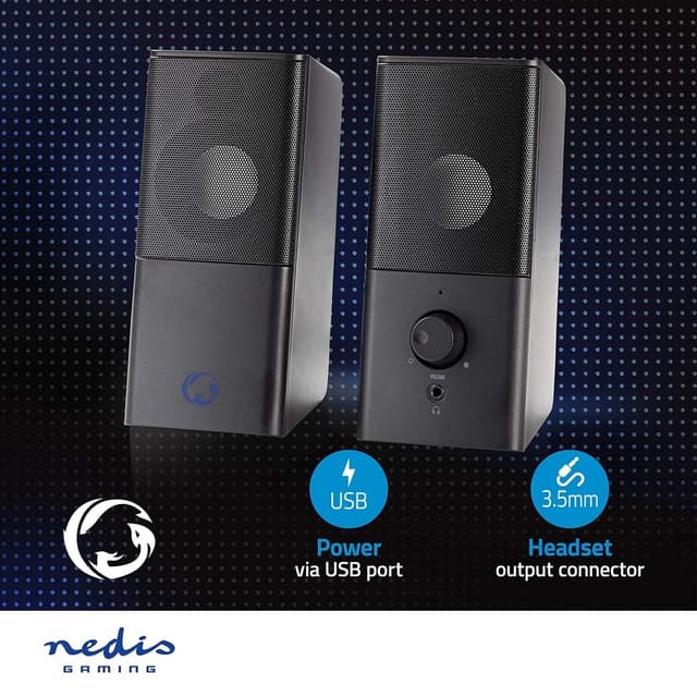 Nedis Gaming Højttaler | Højttalerkanaler: 2.0 | USB Drevet | 3.5 mm Hanstik | 18 W | Uden Belysning | Volumenkontrol | Tilslutninger udgang: 1x 3.5 mm Audio Out