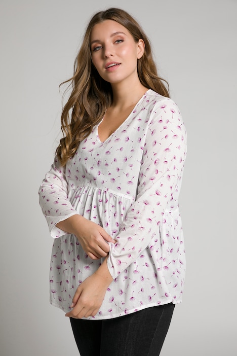 Bellieva-Bluse, A-Linie, V-Ausschnitt, Langarm, GOTS