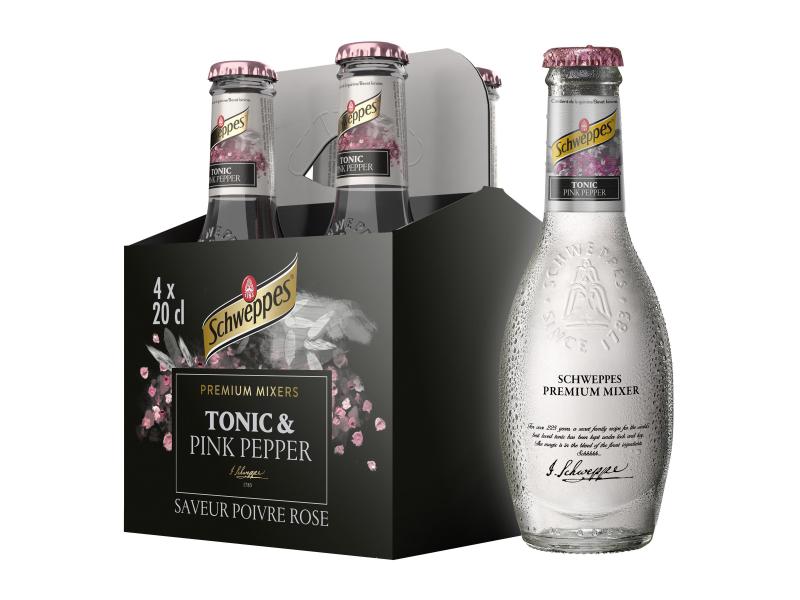 Schweppes Premium Mixer Tonic & Pink Pepper 4 x 0.2 l Prickelndes Erfrischungsgetränk mit Pfefferaroma
