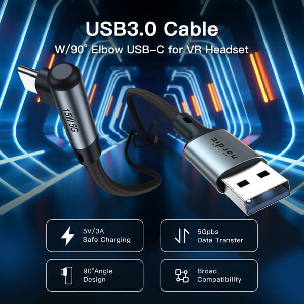 NÖRDIC VR Link-kabel 5m USB3.2 Gen1 USB-C til A 5Gbps 3A hurtiglading Quest 2 Super Speed ​​​​USB Svart
