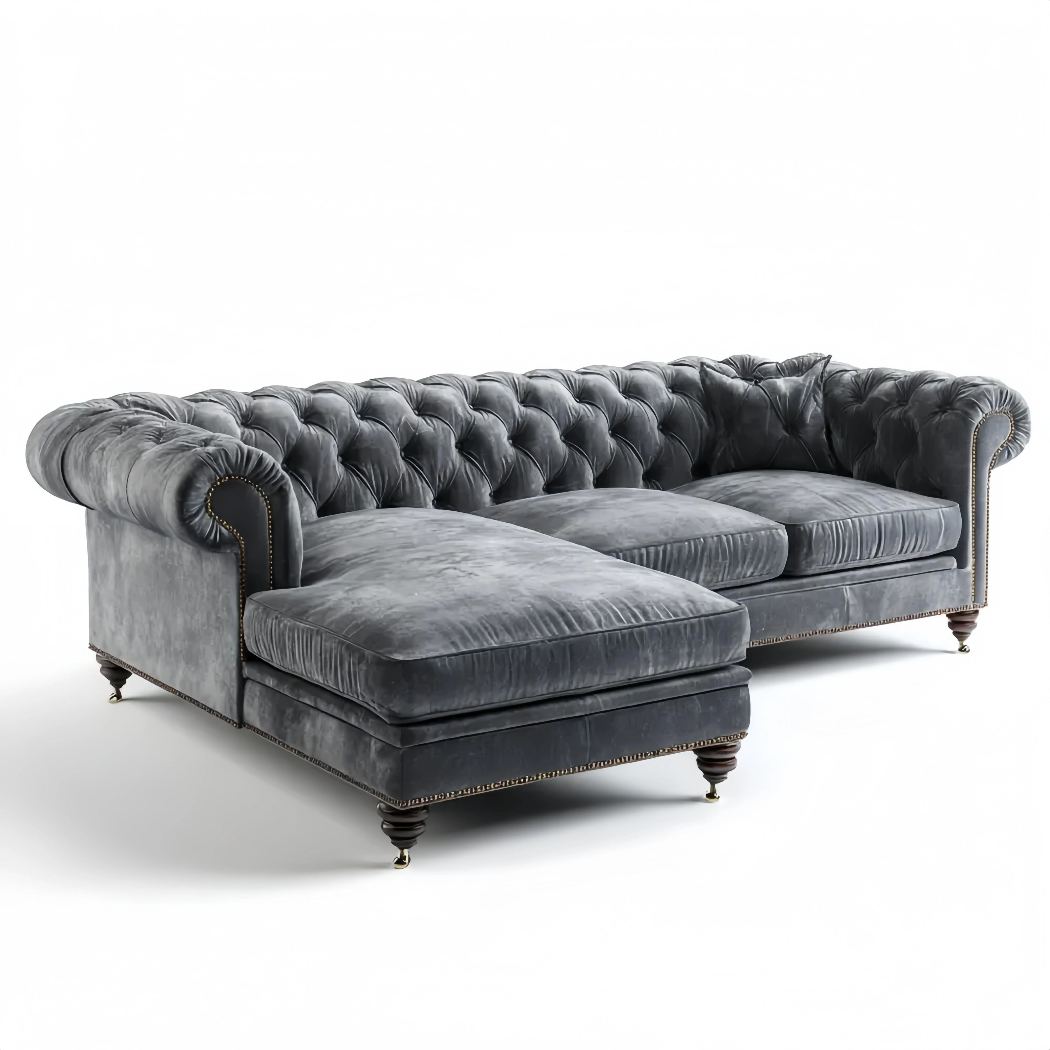 Chesterfield Ecksofa Samt 250x95x80 cm - Dunkelgrau - Klassisches Desi