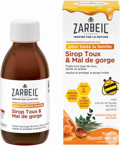 Zarbeil Sirop Toux Et Mal De Gorge Adultes Et Enfants Dès 2 Ans Flacon 150ml
