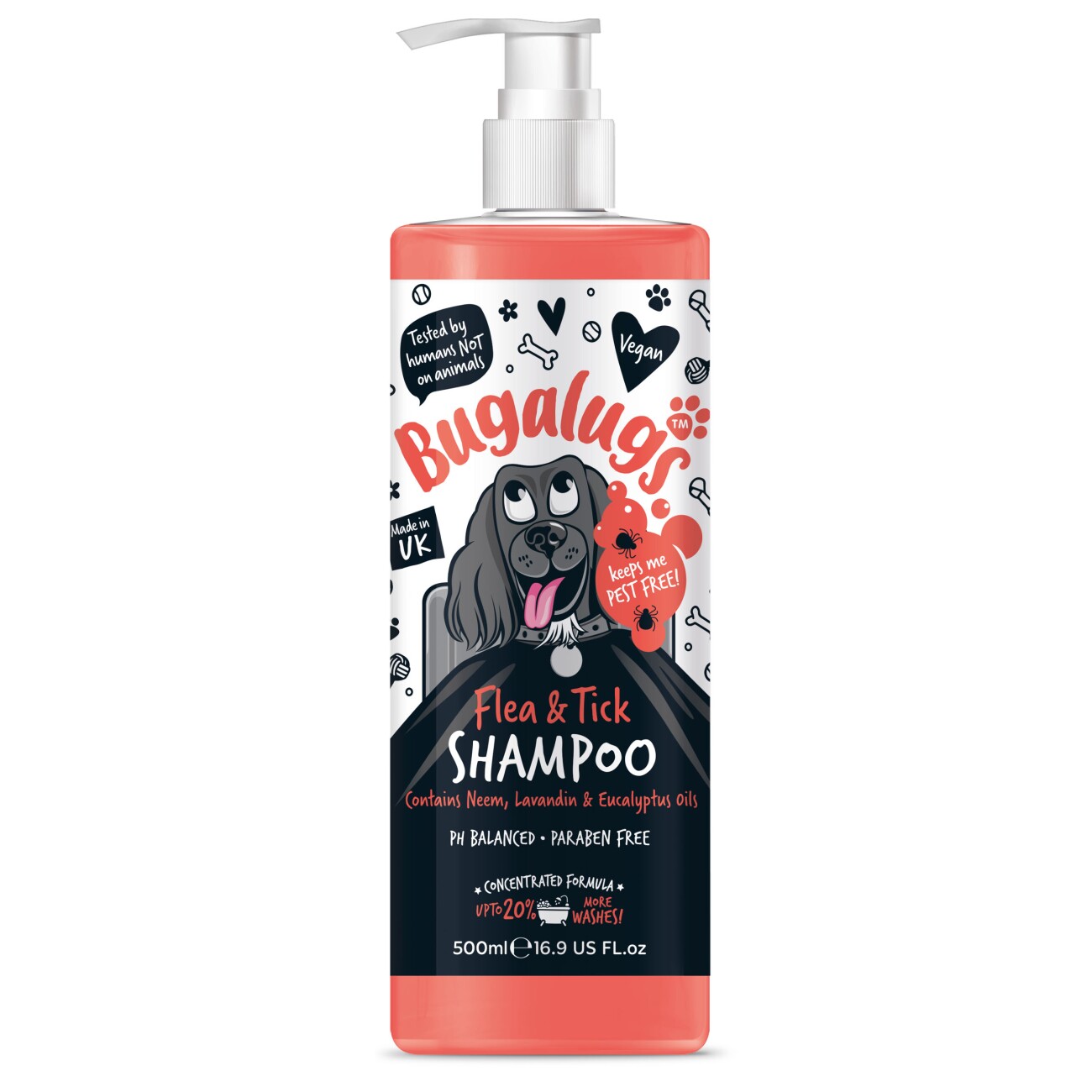 Bugalugs Neemöl – Floh- und Zeckenshampoo für Hunde mit praktischem Pumpdosierer