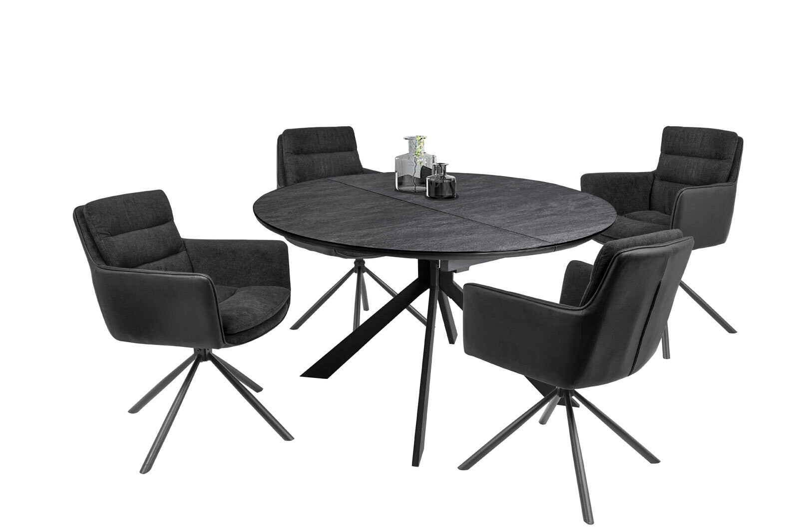 Stuhl Logan Stoffmix Lederoptik/Mikrofaser Anthrazit/schwarz Metallgestell schwarz