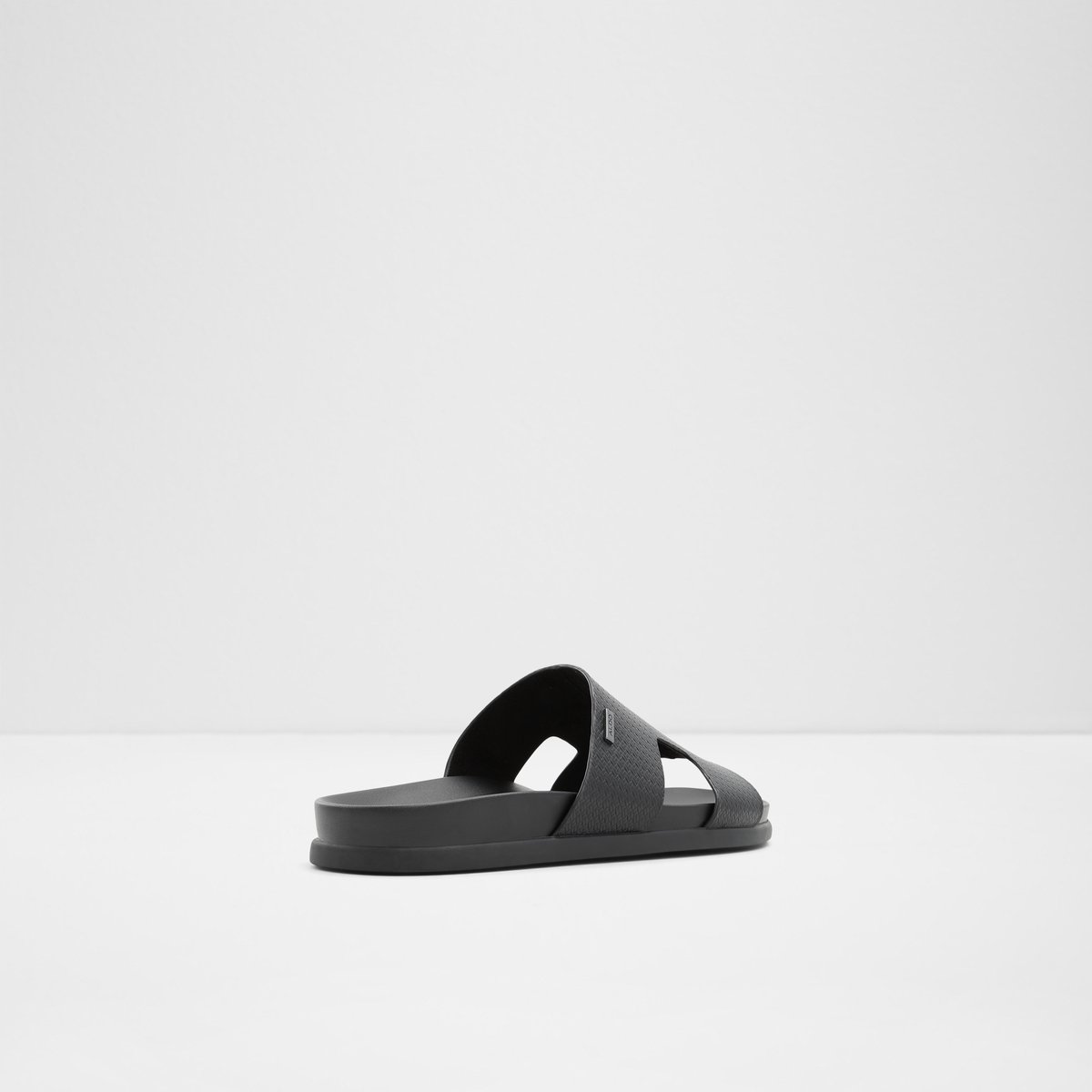 Mondi Black Leather Embossed Men Slides