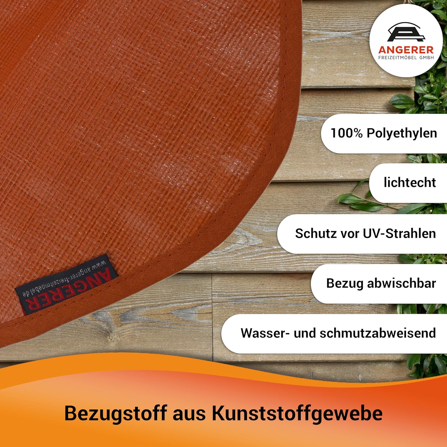 Angerer Klemmmarkise Standard mit Handkurbel, Terrasse/Balkon, einfache Montage ohne Bohren, Made in Germany, Kunststoff-Bezug, UV-beständig, höhenverstellbar, wasserabweisend, 350 cm Orange