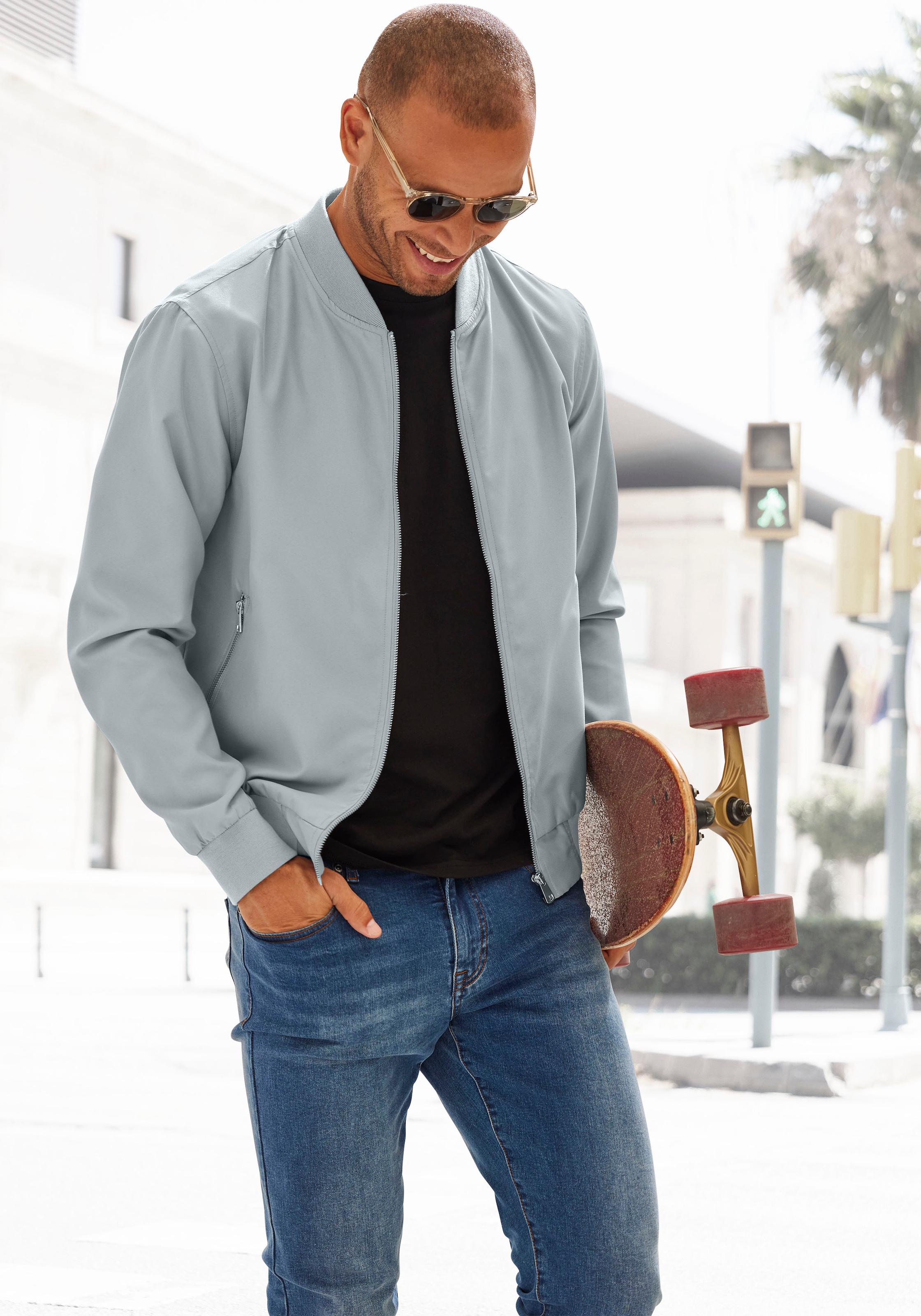 John Devin Bomberjacke »/ Blouson mit Rippkragen« , Pilotenjacke / Übergangsjacke mit Innentasche, regular fit