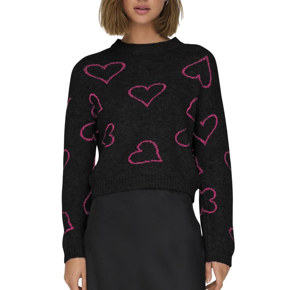 Only Pull Noir/Rose Coeur Femme Only Happie