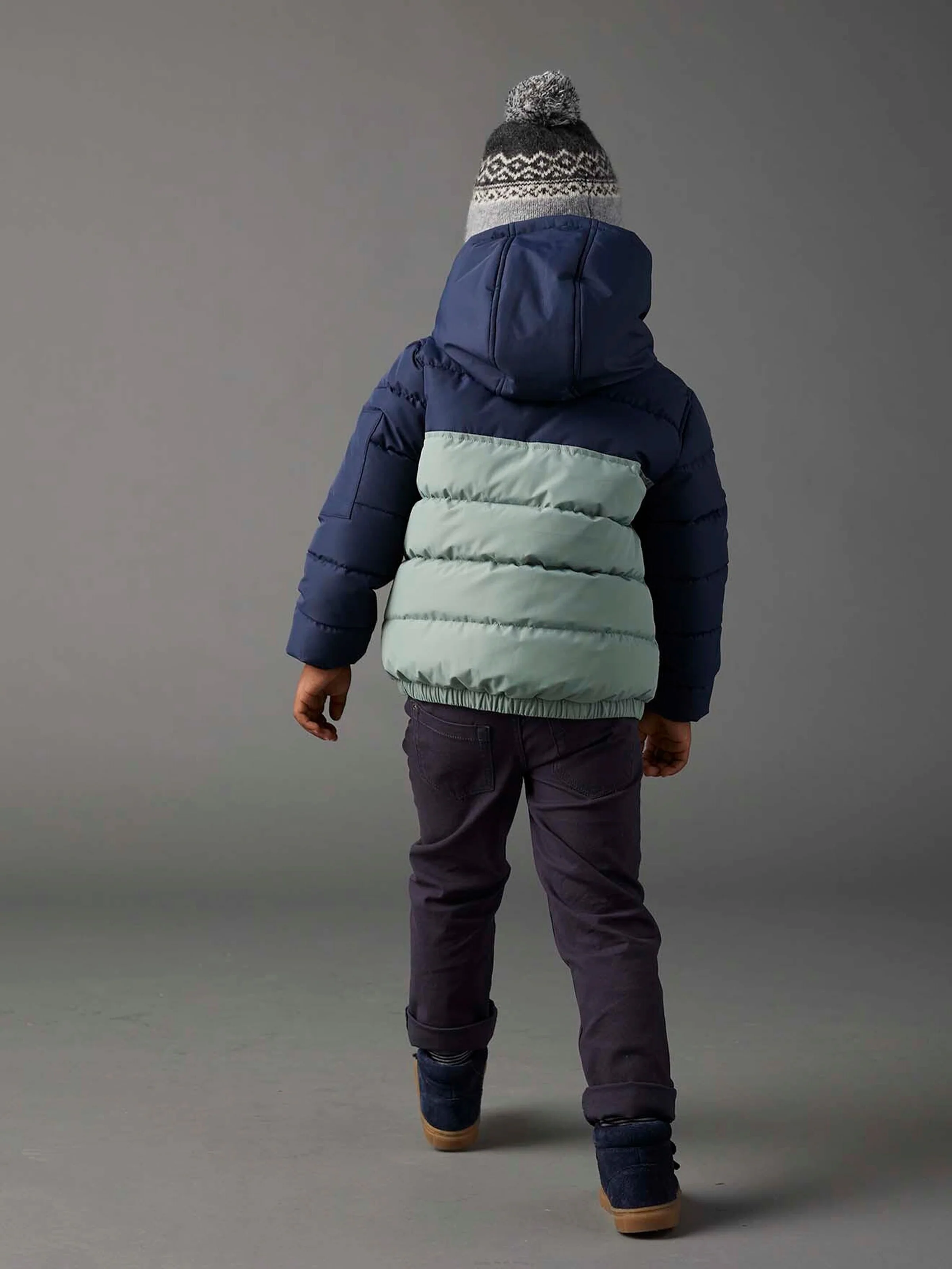 Vertbaudet Jungen Steppjacke mit Kapuze, Recycling-Polyester salbeigrün