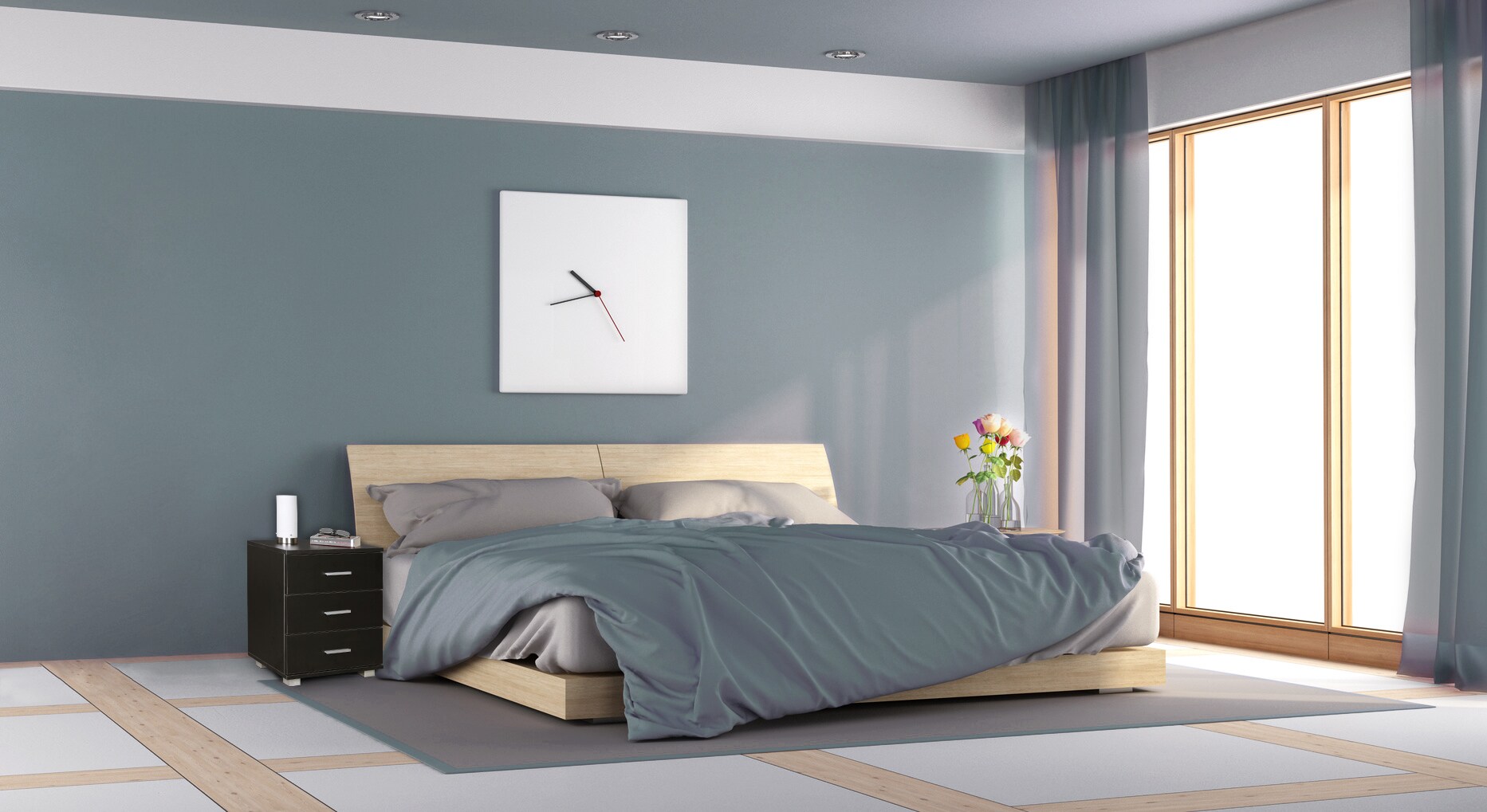 KADIMA DESIGN Nachtkonsole ANAPO Holz: Modern, 4 Standfüße, Schwarz/Silber, melaminharzbeschichtet