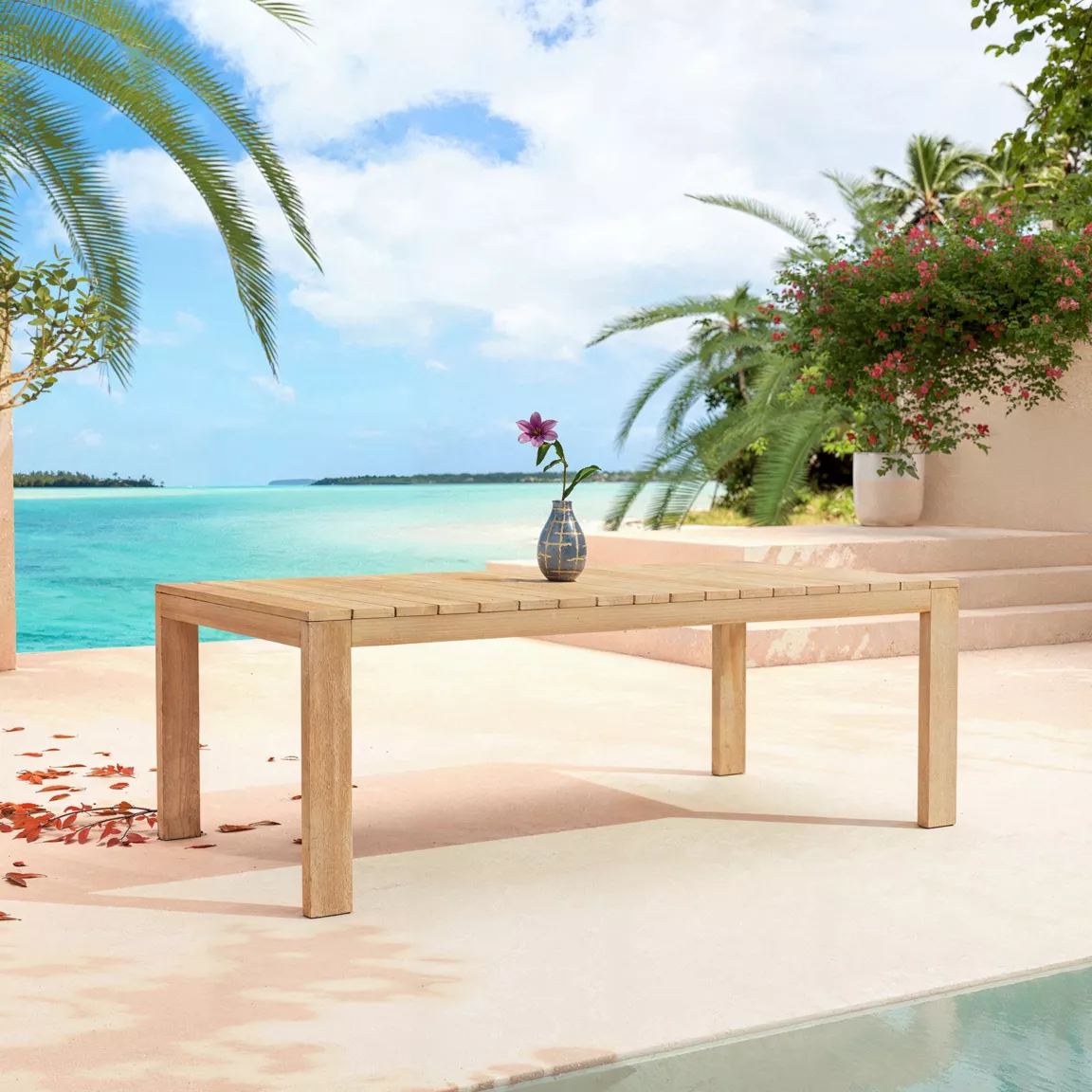 Table de jardin rectangulaire en bois d'acacia 8 places (215 x 110 cm) Bornéo Naturel