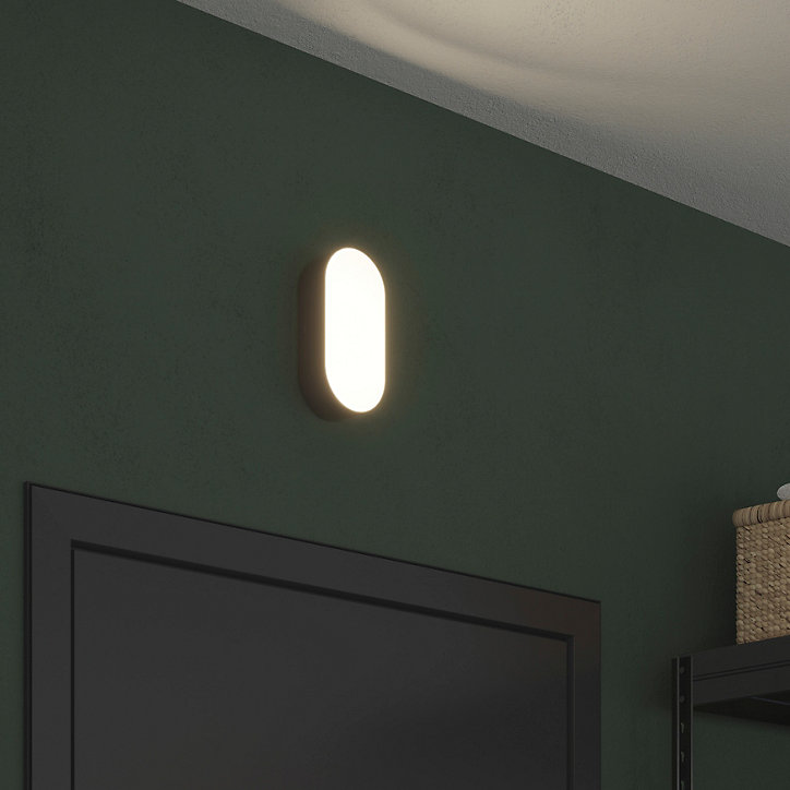 Hublot Moresby LED intégrée blanc neutre IP44 700lm 10W L.10xl.5,5xH.20cm ovale noir GoodHome