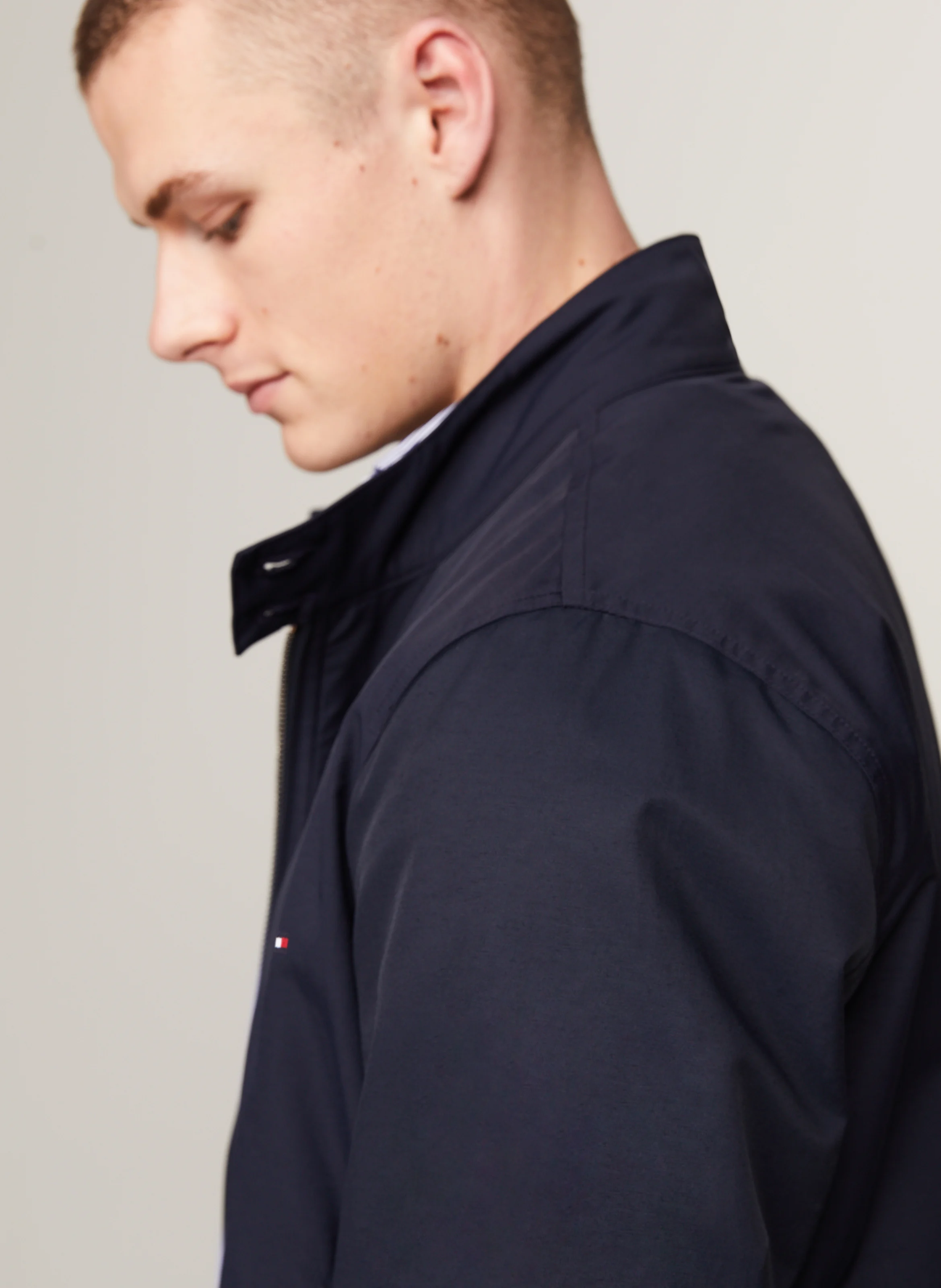 Veste col montant en coton mélangé | Bleu