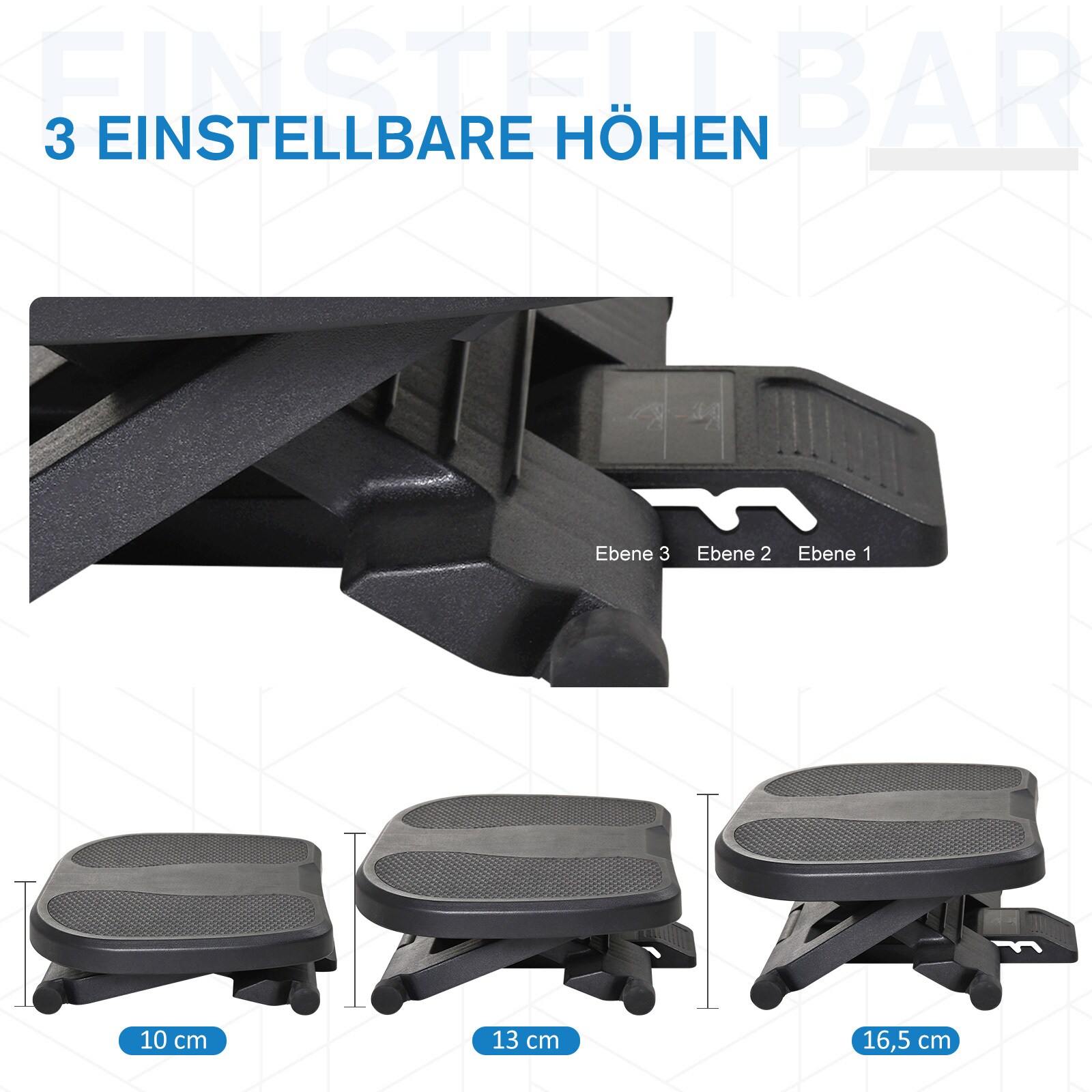 HOMCOM Fußstütze verstellbar schwarz 45 x 34 x 10-16,5 cm (BxTxH)
