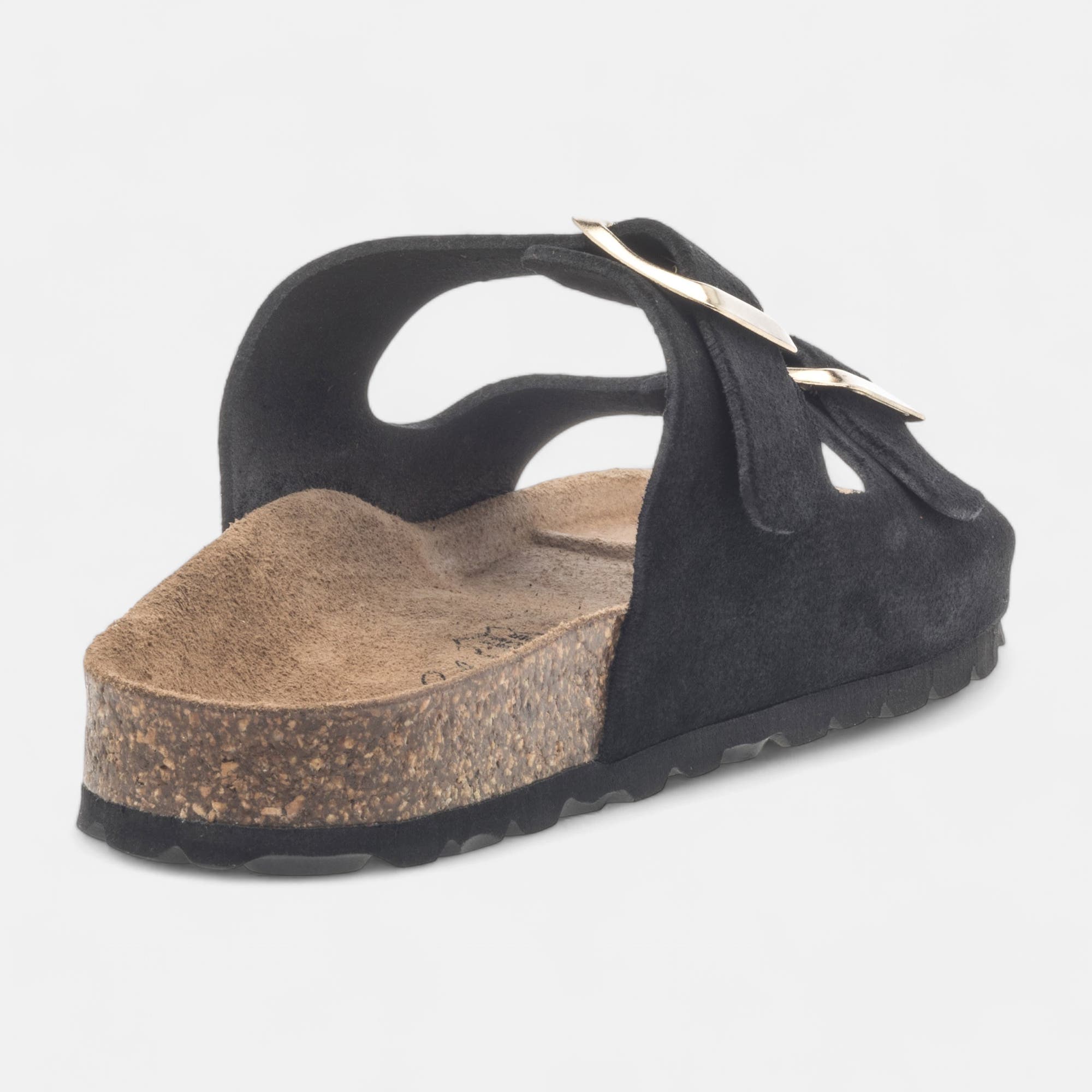 Mules semelle liège Femme en cuir noir