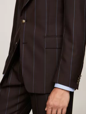 Blazer slim de risca de giz larga com abotoamento simples