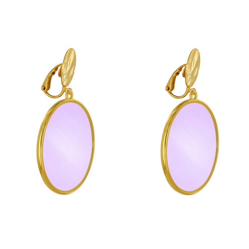 Boucles d'Oreilles Clip Métal Doré Cercle Coloré Translucide