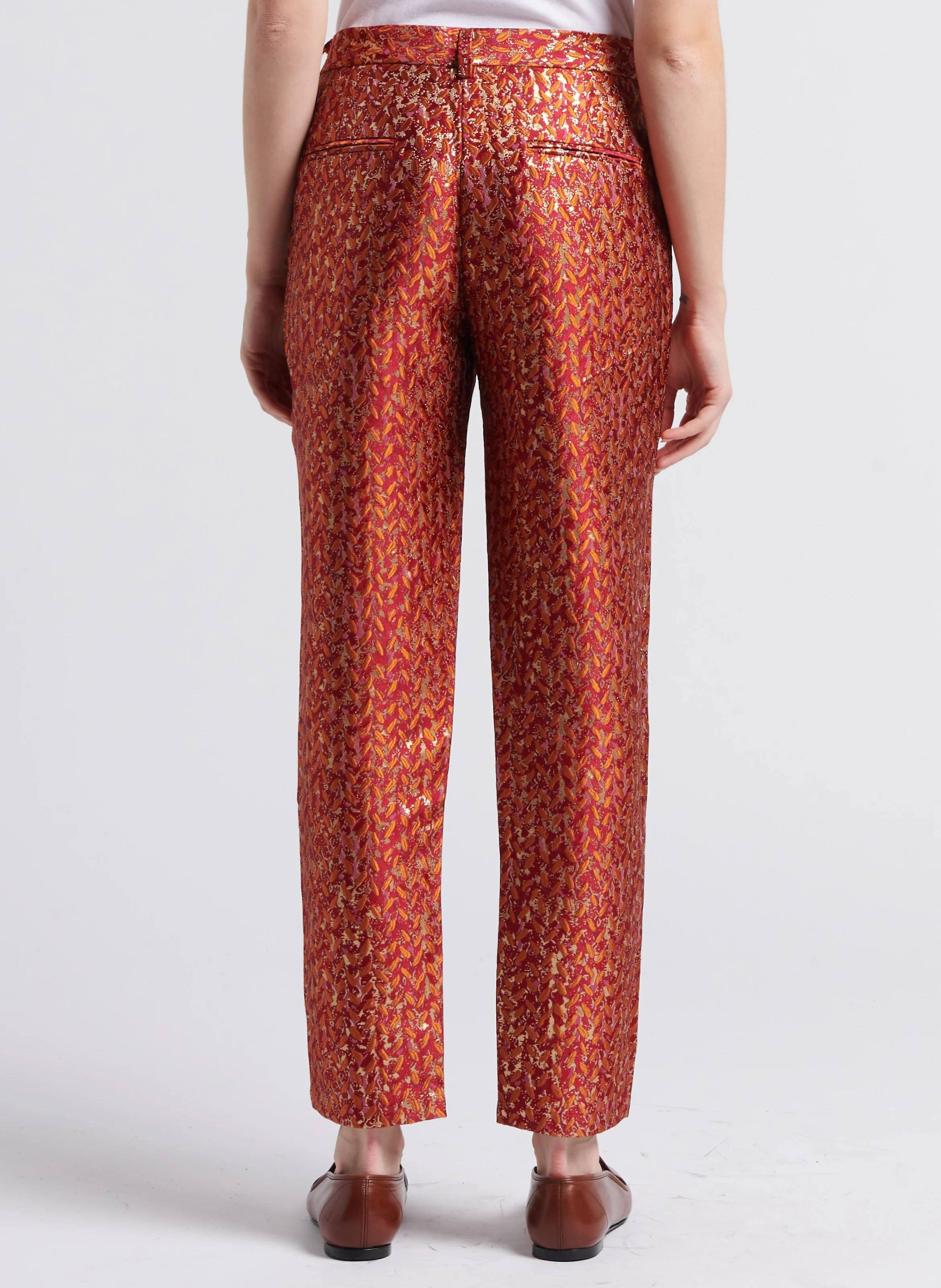 PADDO - Pantalon droit en jacquard effet métallisé | Orange