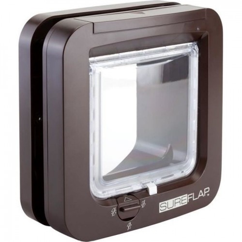 Porta automática para gatos Sureflap PetCare, em plástico marrom.