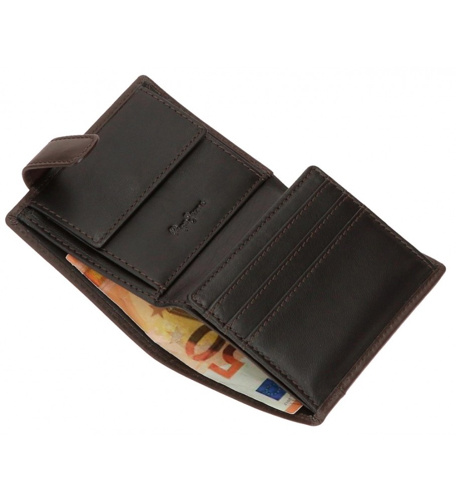 Carteira Pepe Jeans Staple em couro com fecho de clique, marrom