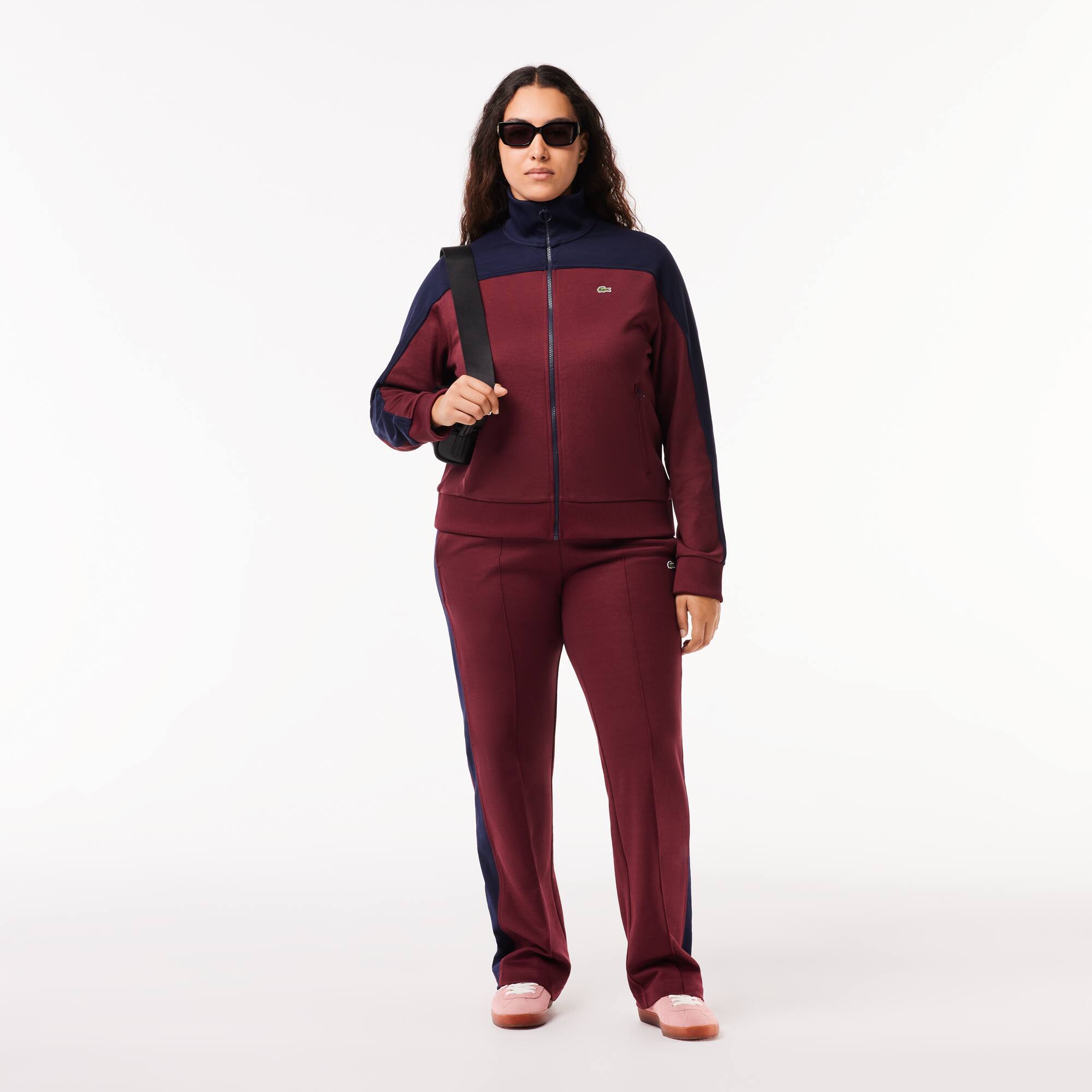 Sweatshirt zippé Paris color-block en interlock piqué Sweatshirts - Rouge - Lacoste - Femme
