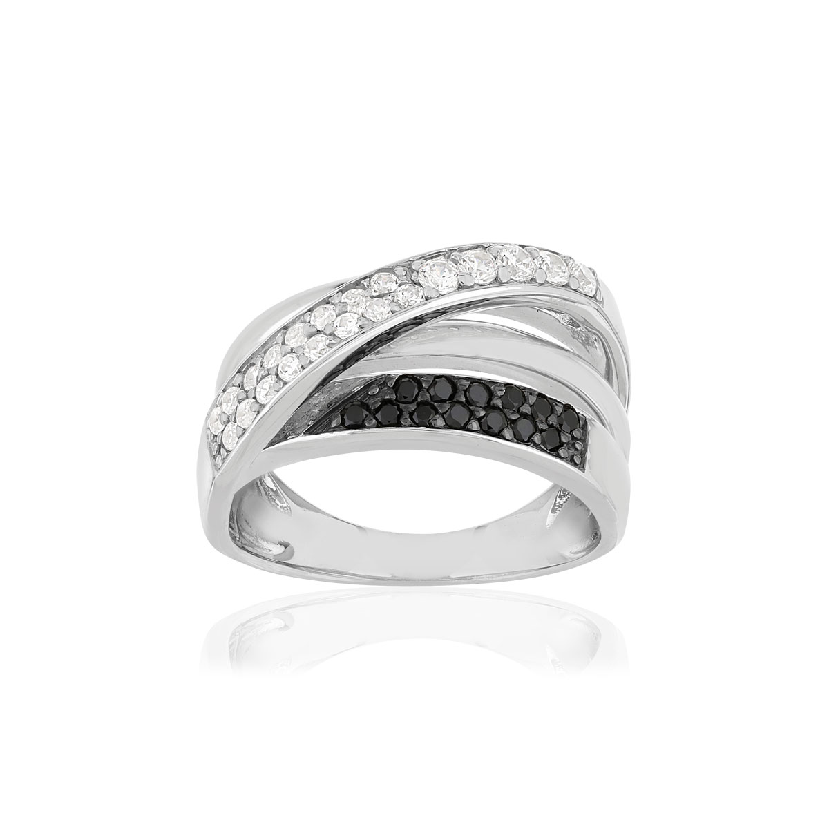Bague argent 925 zirconias noirs et blancs