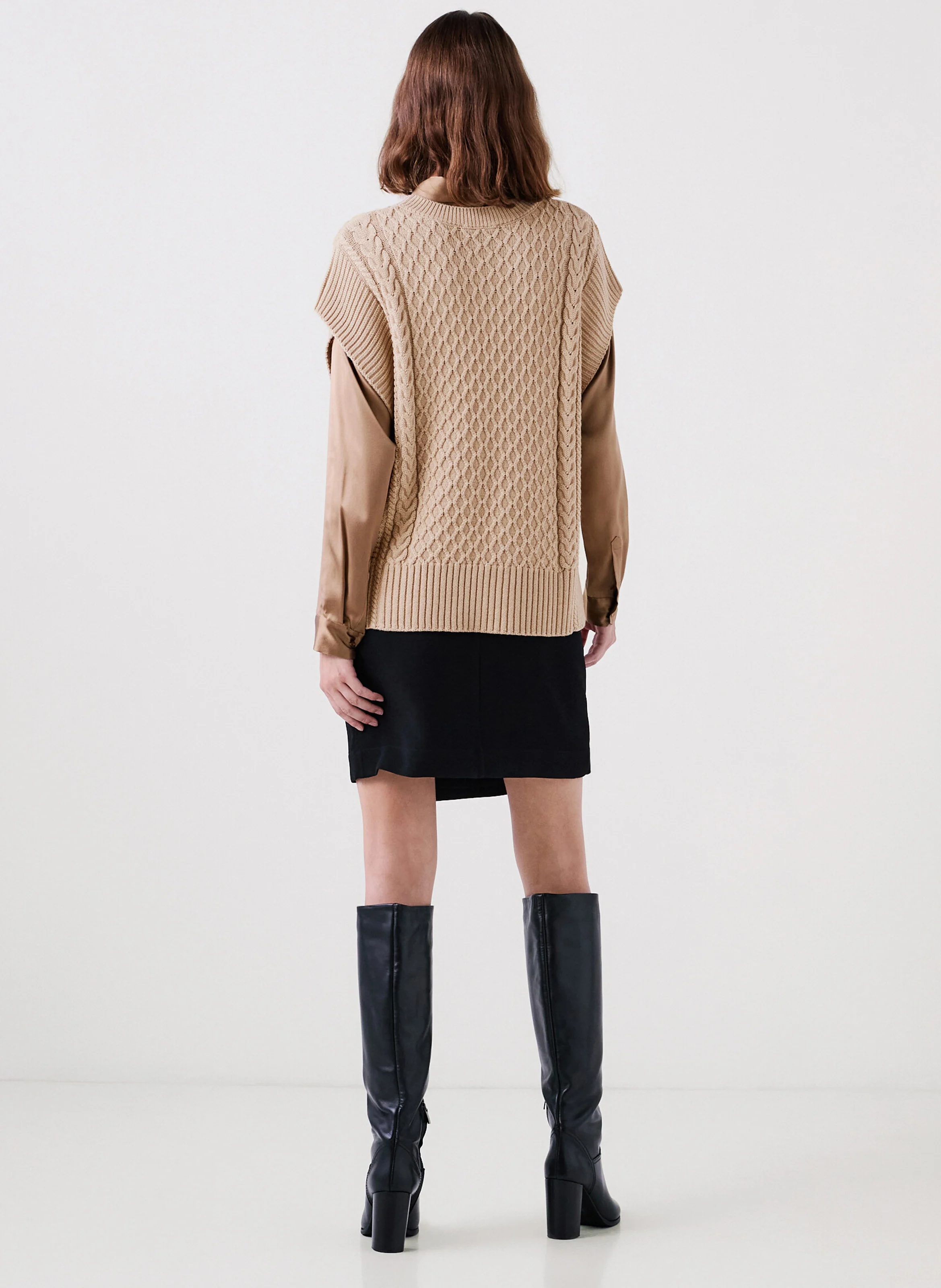 MRUDY - Pull sans manches en maille| Beige