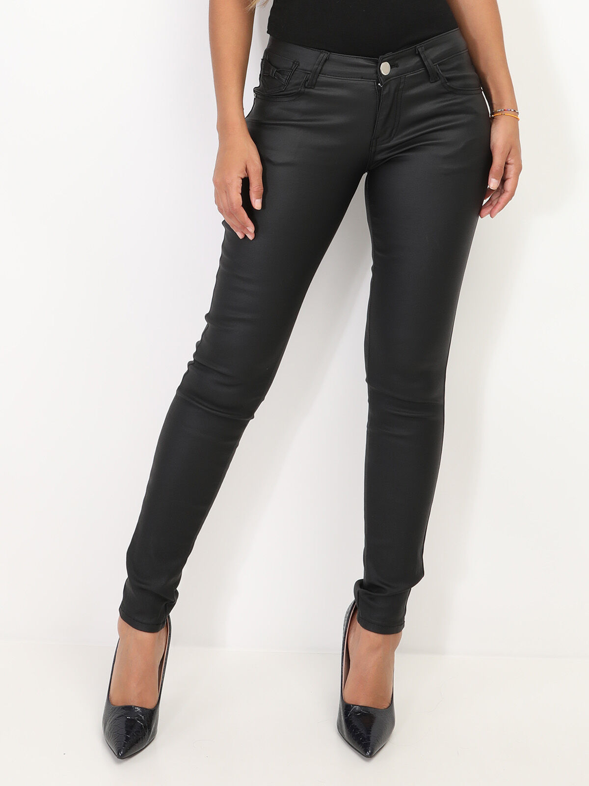 Pantalon enduit à nœuds- Noir