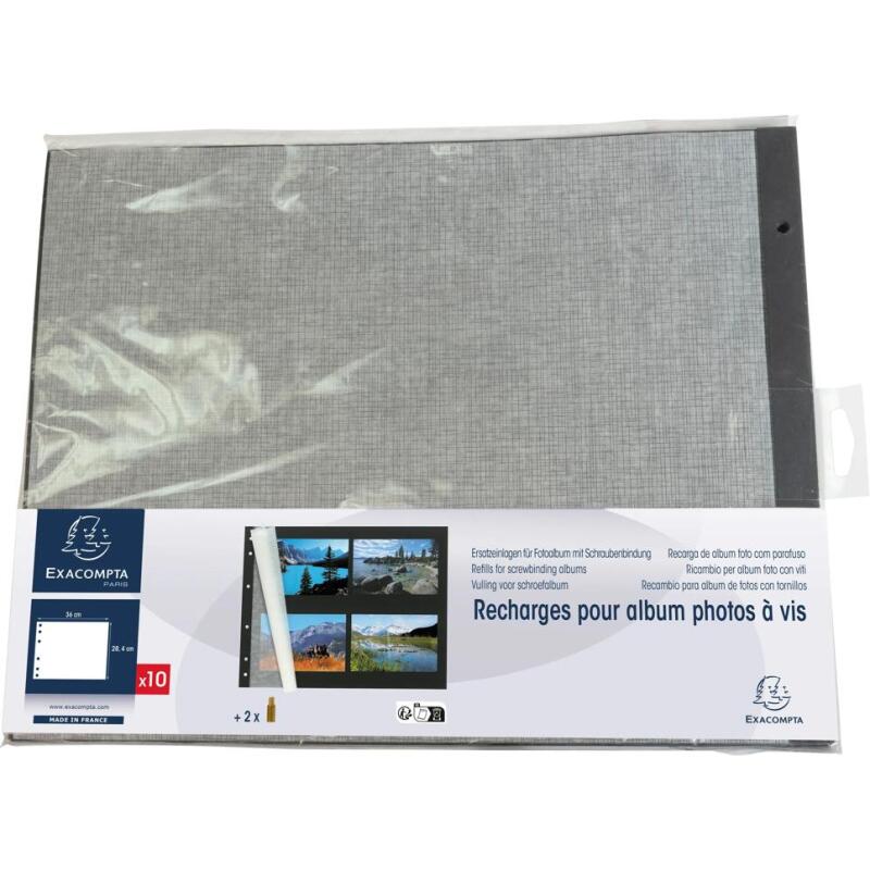 Sachet de 10 Recharges pour album à vis pages noires - 29x37 cm - Noir