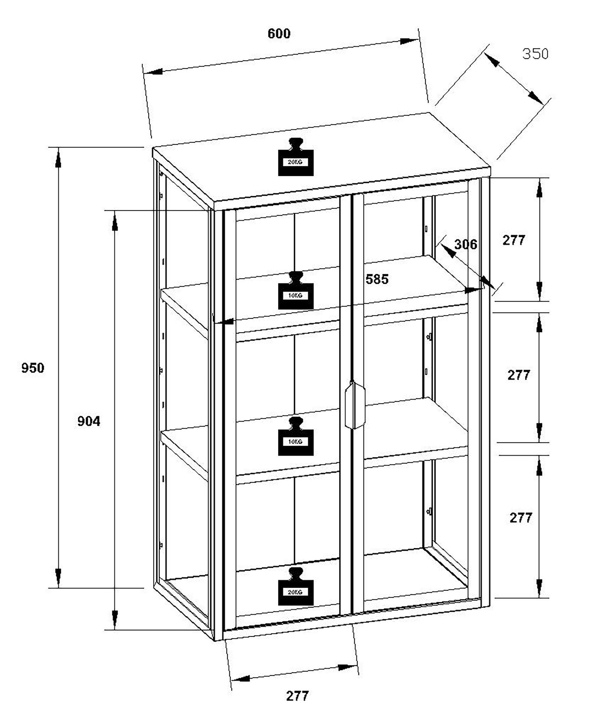 VCM Stahl Wandvitrine Hängevitrine Glasvitrine Wand Schaukasten Vitrine Glas 95x60x35 cm Flokas L