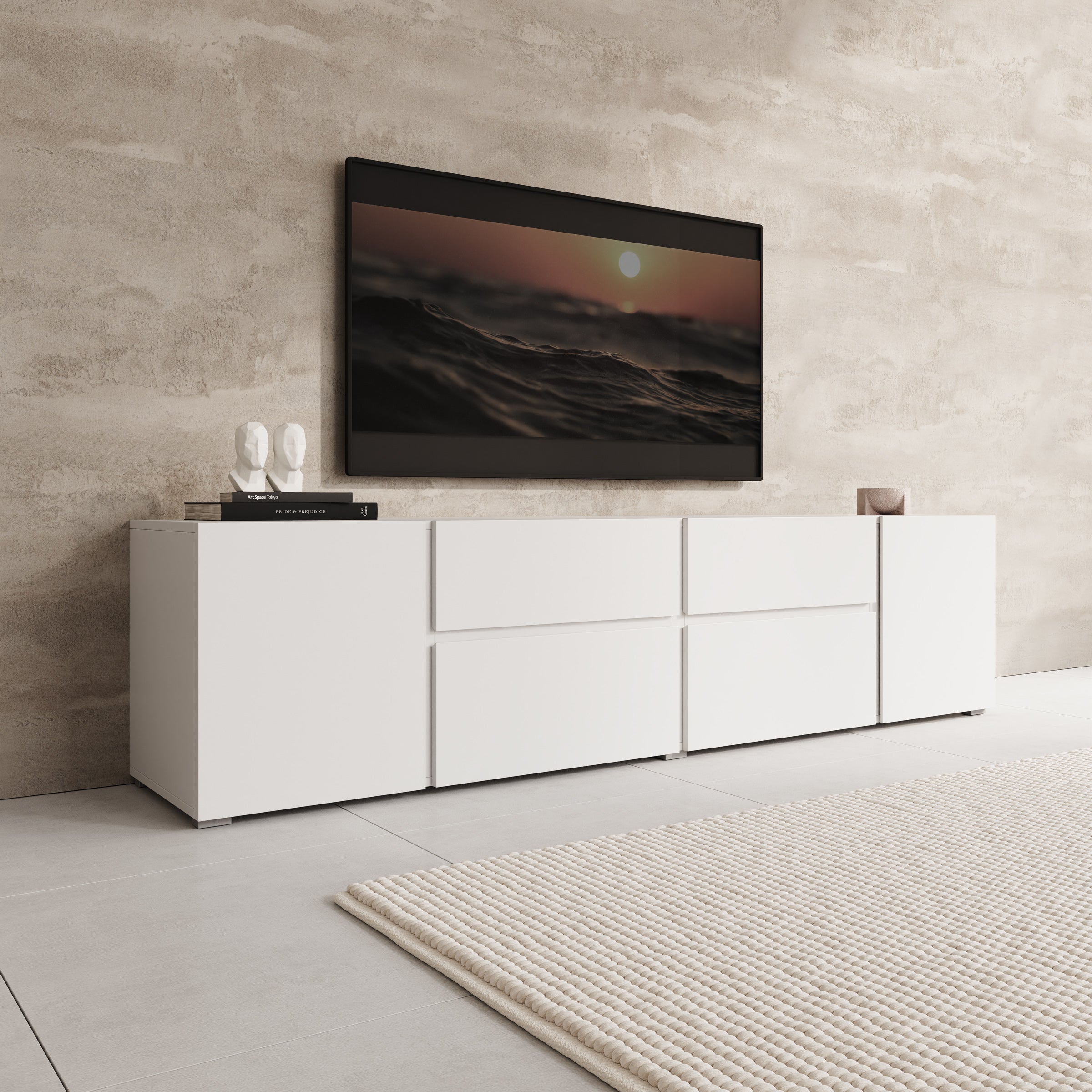 Aroji - TV-Meubel - Wit - 195x40x48 cm