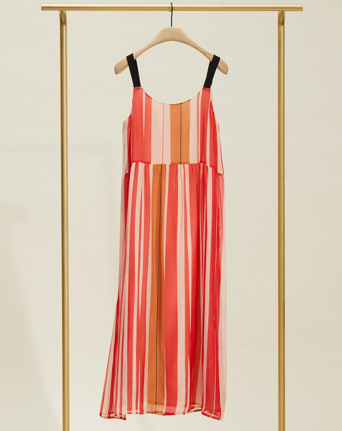 Chloé Stora Robe en voile 100% Soie Maelle à rayures rouge/rose