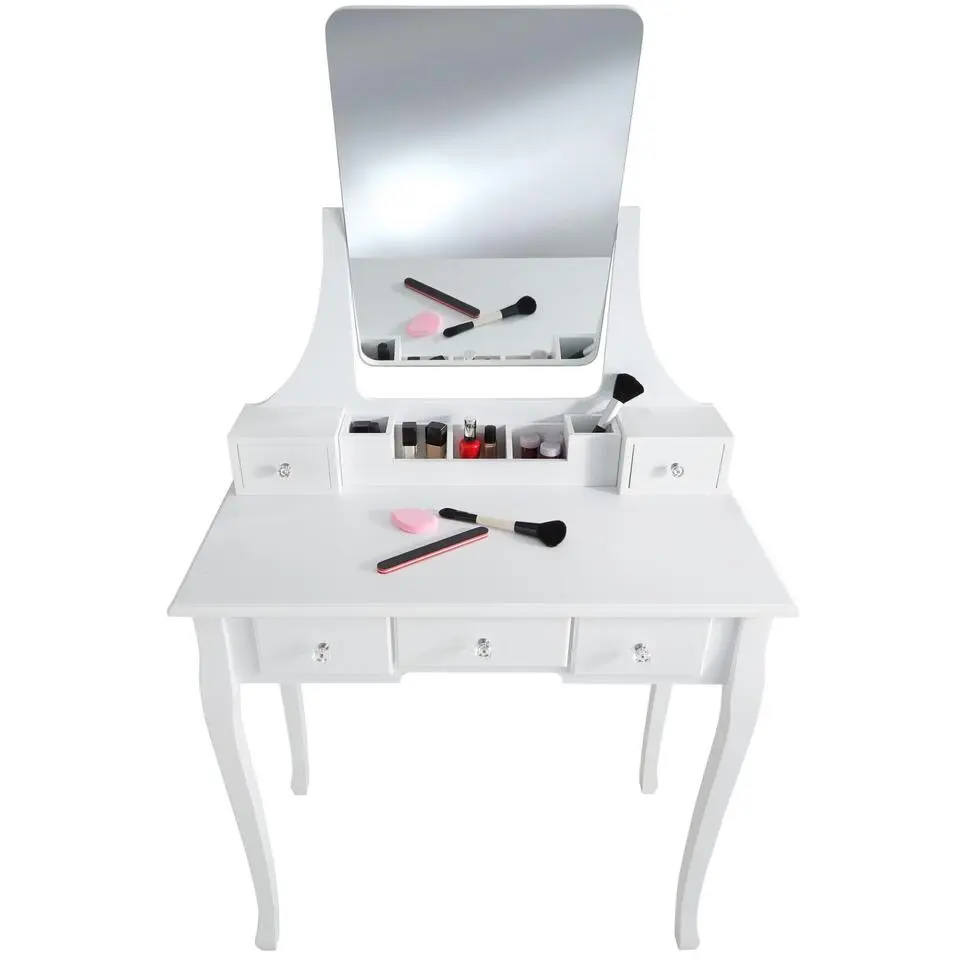 tectake Makeup-tafel Claire met hocker, Wit